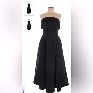C/MEO COLLECTIVE Visceral Gown strapless black tea length midi dress